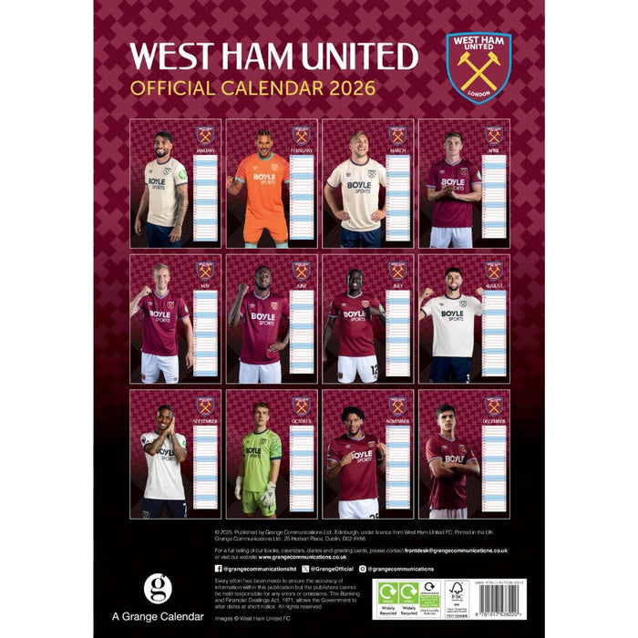 West Ham United FC A3 Calendar 2026