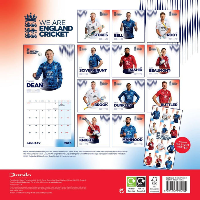 England Cricket Square Calendar 2026