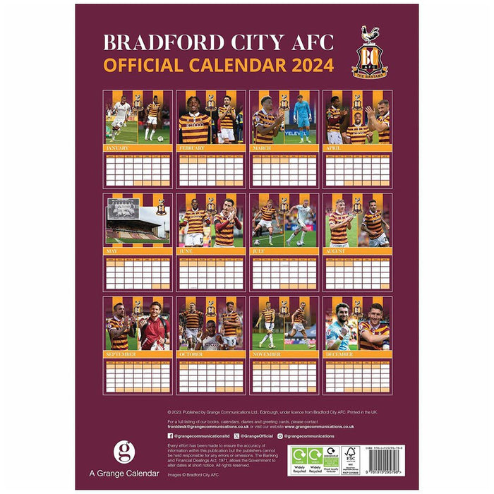 Bradford City AFC A3 Calendar 2024 - Excellent Pick