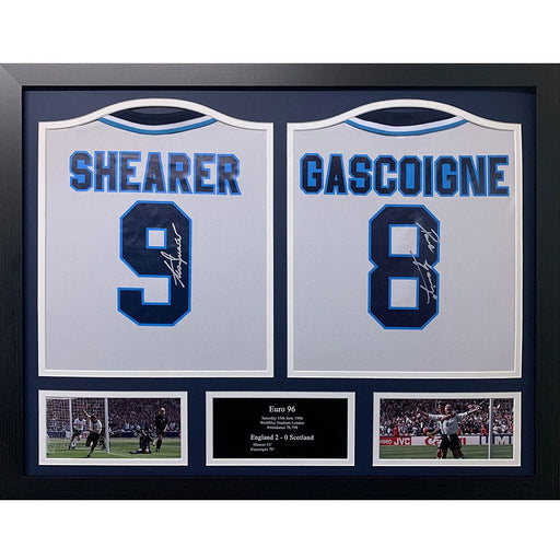 England FA 1996 Shearer & Gascoigne Signed Shirts (Dual Framed) - Excellent Pick