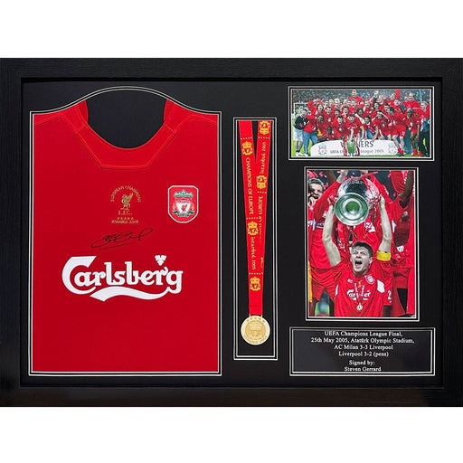Liverpool FC 2005 Gerrard Signed Shirt & Medal (Framed) - Excellent Pick