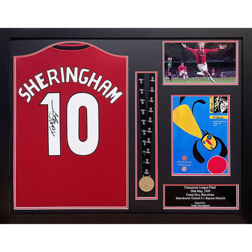 Manchester United FC Sheringham Signed Shirt & Medal (Framed) - Excellent Pick